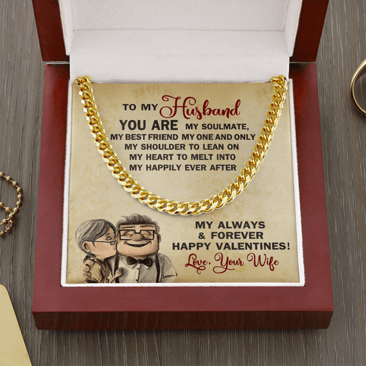 CardWelry Valentine Gift To My Husband From Wife, You are My Soulmate, My Always & Forever, Necklace Gift to Husband From Wife Jewelry Cuban Link Chain (14K Gold Over Stainless Steel)