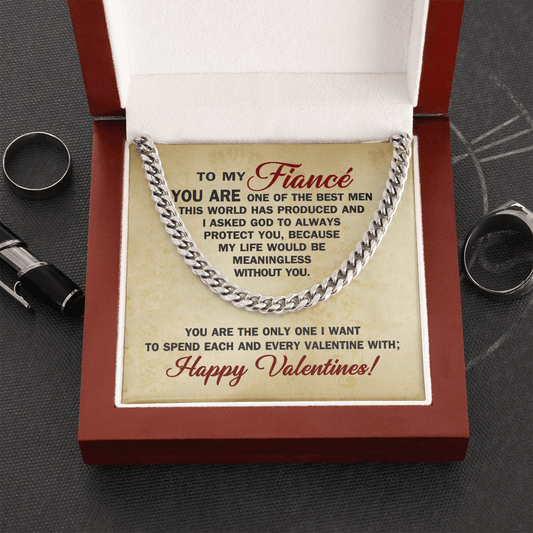 CardWelry Valentines Gift to Fiancé, Necklace Valentine Card To My Fiancé, You are one of the best, Yo are the only one Jewelry Cuban Link Chain (Stainless Steel)
