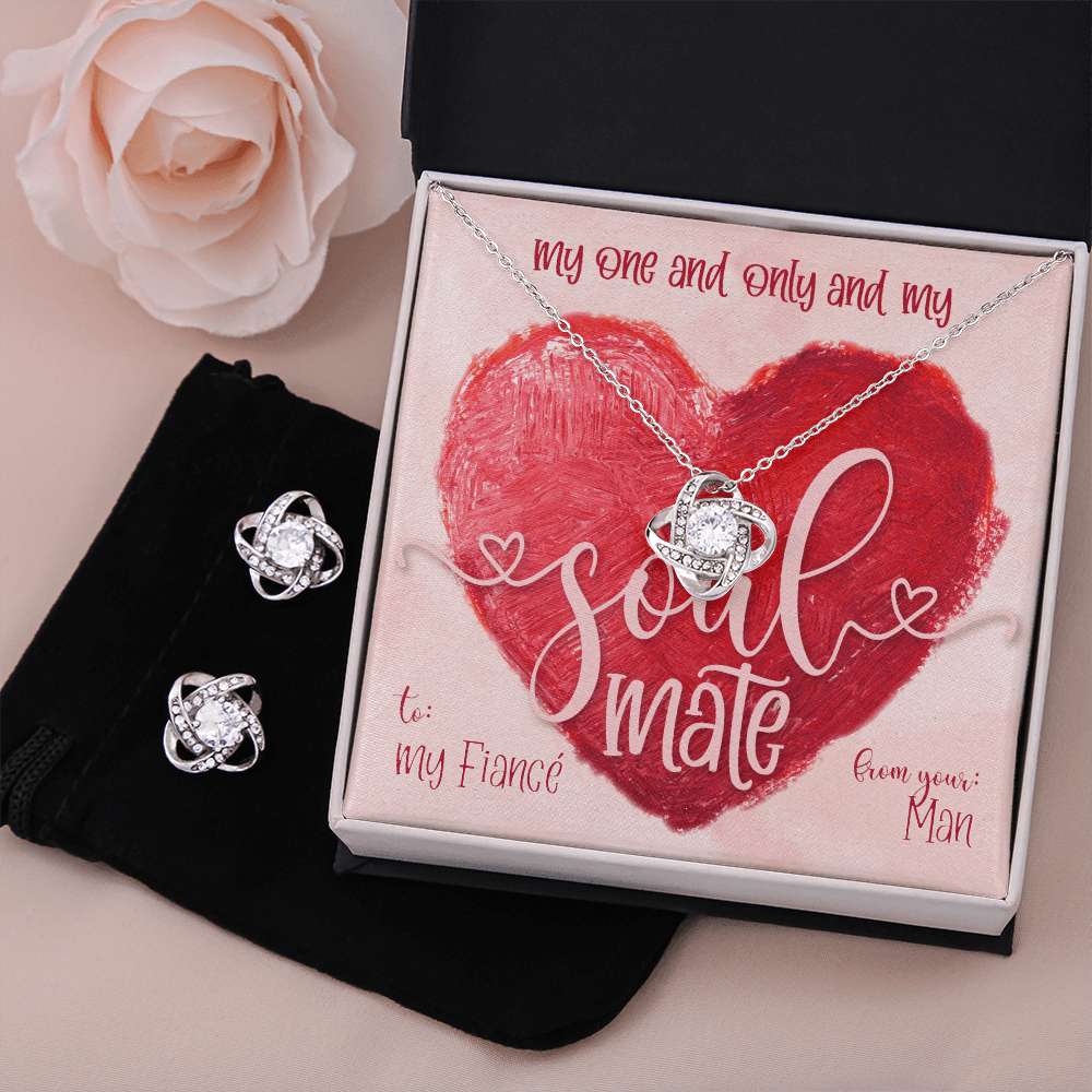 CardWelry Valentines Gifts To Fiancé, My One and Only Soulmate, Gorgeous Earing and Necklace Gift Set for Fiancé Jewelry Standard Box