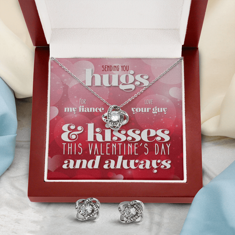CardWelry Valentines Gifts To Fiancé, Sending Hugs and Kisses Card with Gorgeous Earing and Necklace Gift Set for Fiancé Jewelry