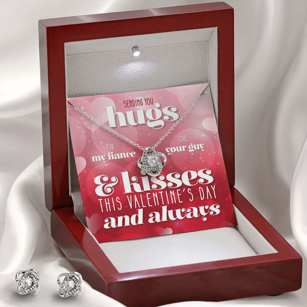 CardWelry Valentines Gifts To Fiancé, Sending Hugs and Kisses Card with Gorgeous Earing and Necklace Gift Set for Fiancé Jewelry