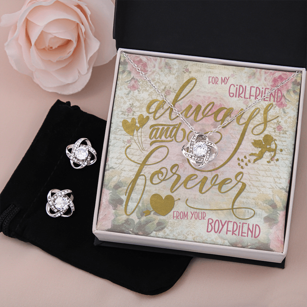 CardWelry Valentines Gifts To Girlfriend, Always & Forever Card and Gorgeous Earing and Necklace Set Jewelry Standard Box