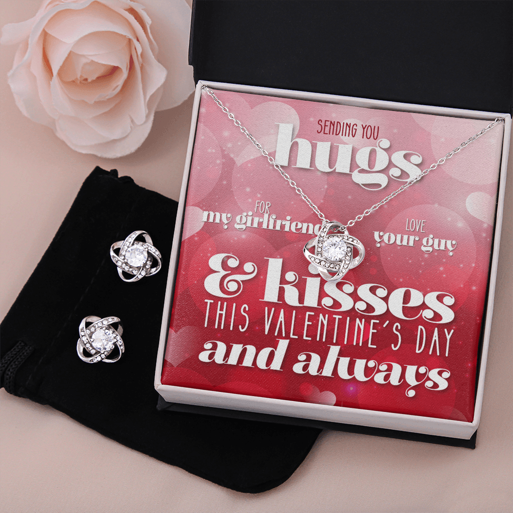 CardWelry Valentines Gifts To Girlfriend, Sending Hugs and Kisses Card with Gorgeous Earing and Necklace Gift Set for Girlfriend Jewelry Standard Box