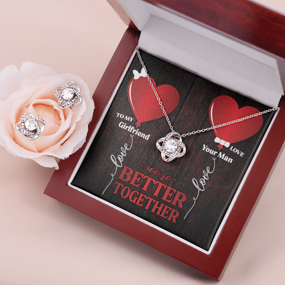 CardWelry Valentines Gifts To Girlfriend, We're Better Together Gorgeous Earing and Necklace Set Jewelry Mahogany Style Luxury Box