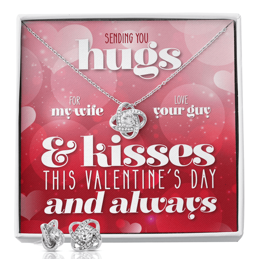 CardWelry Valentines Gifts To Wife, Sending Hugs and Kisses Card with Gorgeous Earing and Necklace Gift Set for Wife Jewelry