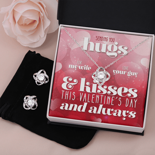 CardWelry Valentines Gifts To Wife, Sending Hugs and Kisses Card with Gorgeous Earing and Necklace Gift Set for Wife Jewelry Standard Box