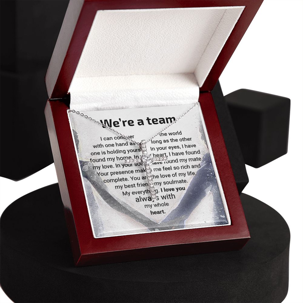 CardWelry We're a Team Cross Necklace Romantic Gift for Her Jewelry