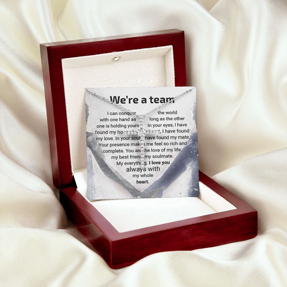 CardWelry We're a Team Cross Necklace Romantic Gift for Her Jewelry