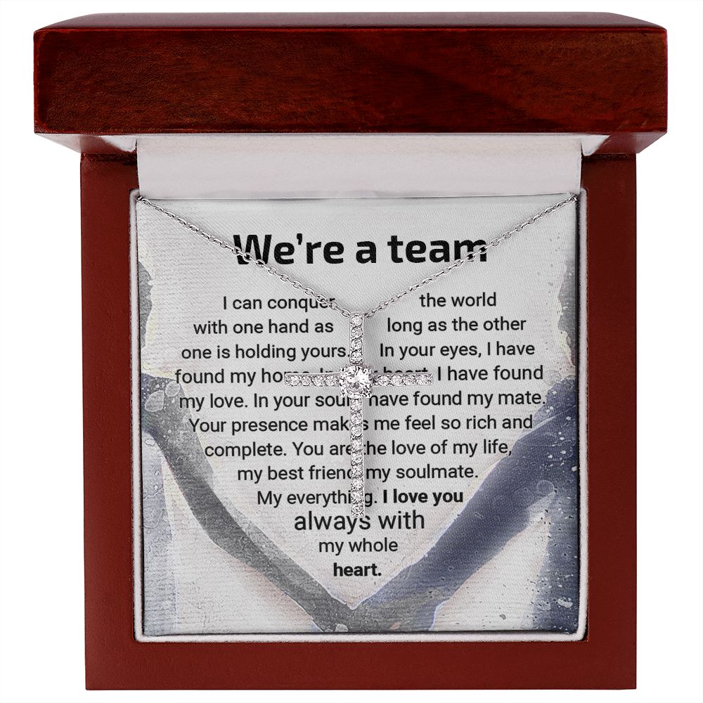CardWelry We're a Team Cross Necklace Romantic Gift for Her Jewelry Mahogany Style Luxury Box