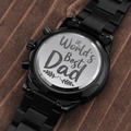 CardWelry Words Best Dad- Engraved Design Black Chronograph Watch Fathers Day Gift Idea Watch